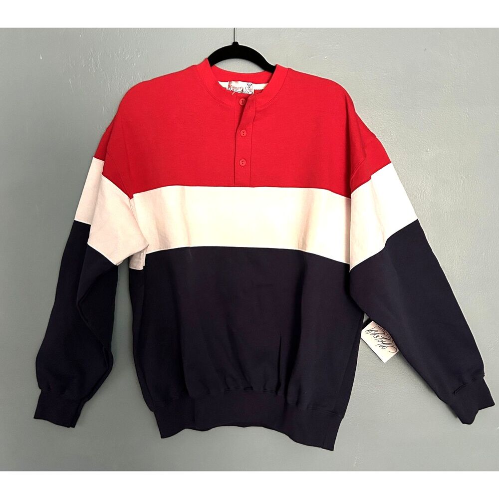 NWT Winners Cup women's red, white, blue 3 button polo sweatshirt size x-large